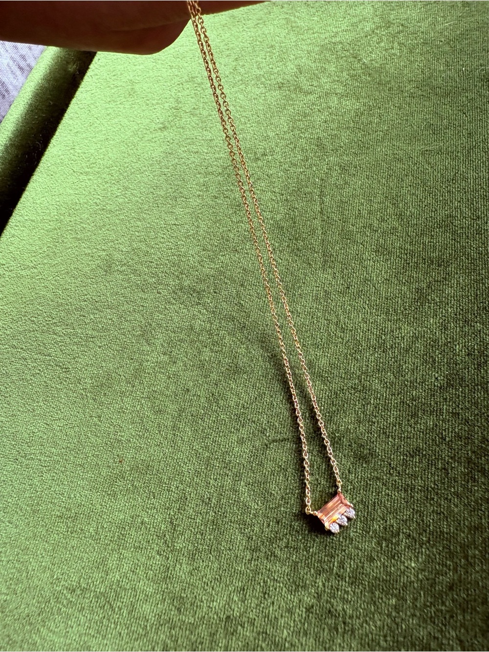 Delicate Local Eclectic Gold Necklace With Peachy Baguette Stone